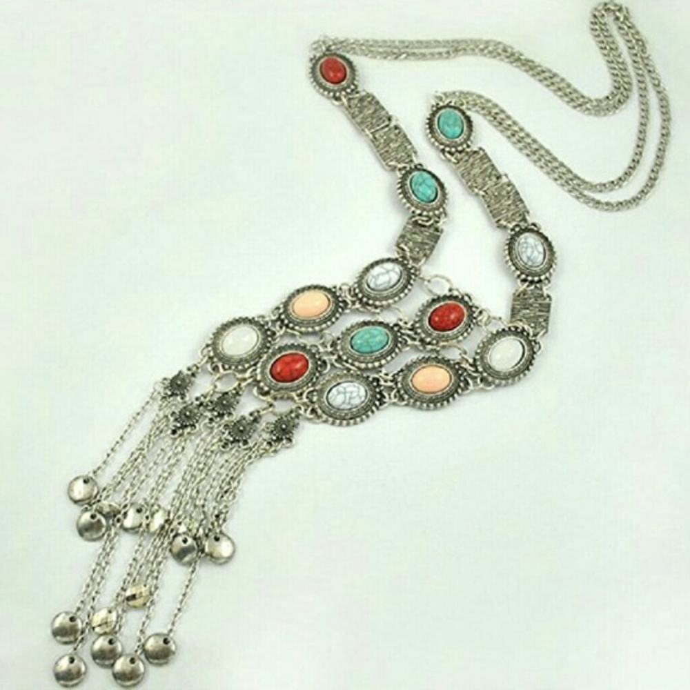 RESTOCK!! 5-Star Long Stone Retro Boho Necklace - Picture 5 of 8